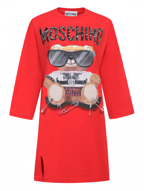 Платье свободного кроя с принтом и аппликацией Moschino - Общий вид