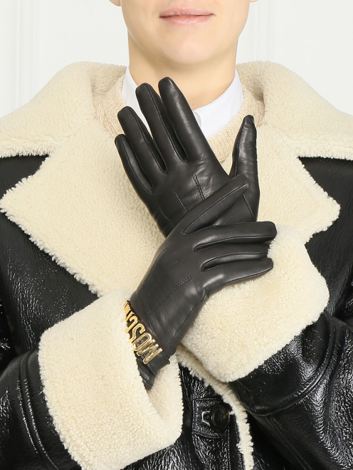 Перчатки из гладкой кожи с металлической фурнитурой Moschino - МодельОбщийВид