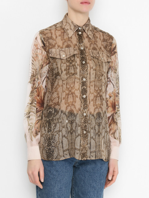 Блуза из шелка с узороом и карманами Alberta Ferretti - МодельВерхНиз