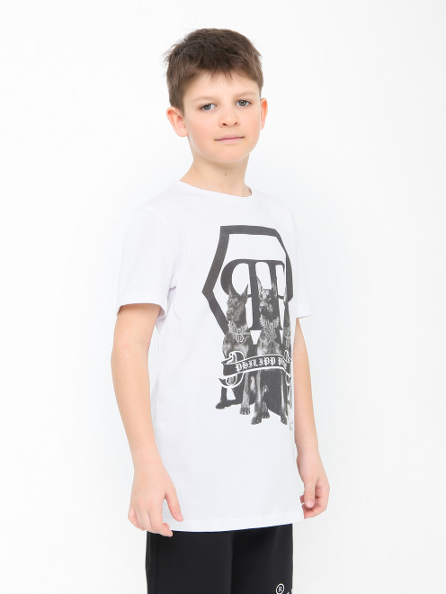 Хлопковая футболка с принтом Philipp Plein - МодельВерхНиз
