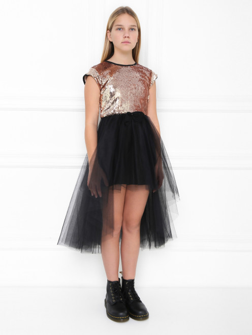 Платье с асимметричной юбкой из сетки Rhea Costa - МодельВерхНиз